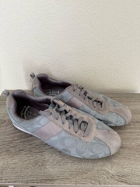 Coach Gray and Taupe Signature Logo Sneakers